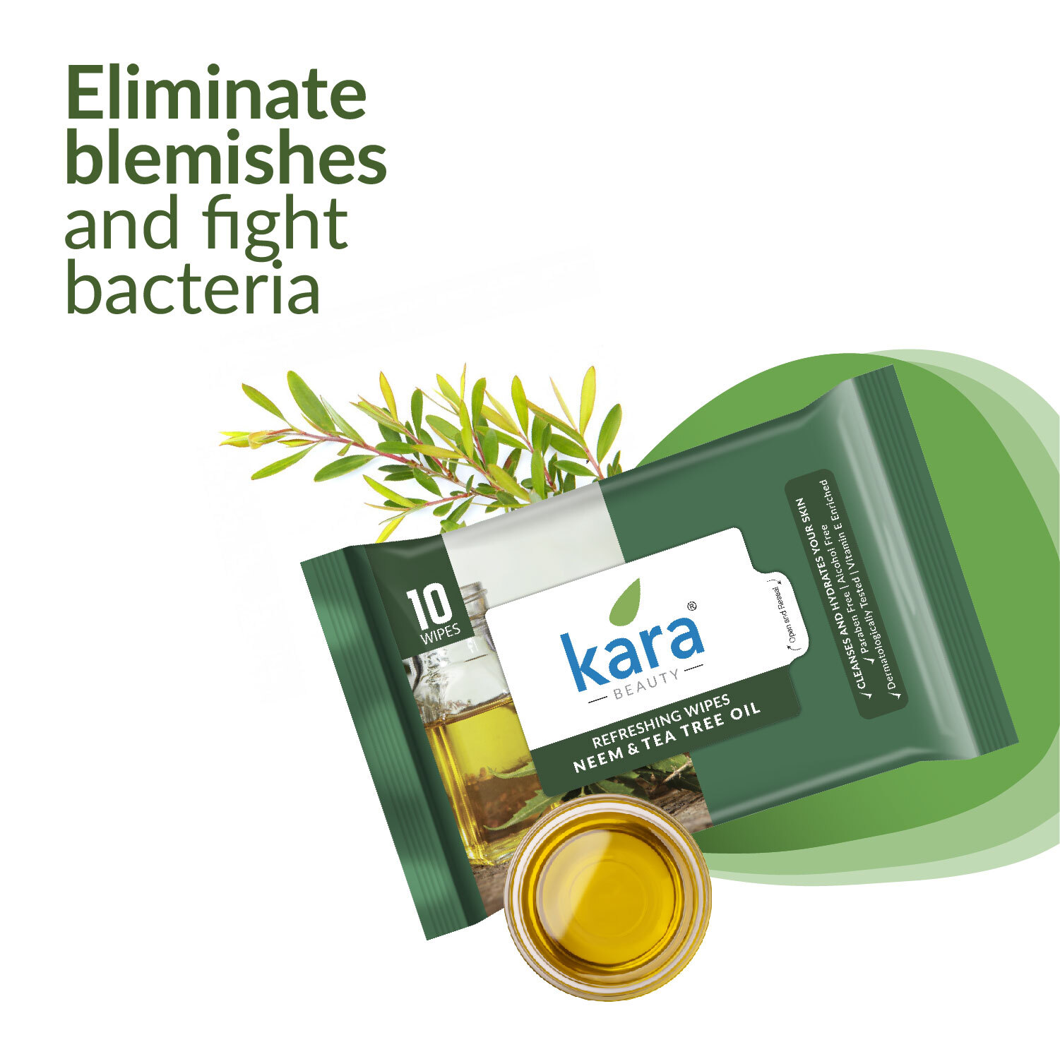 Kara Refresh, Refreshing Wipes Neem & Tea Tree Oil 10 Pulls