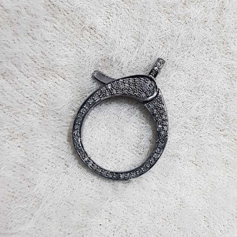Starling Silver Handmade Pave Diamond Round Clasp Lock Finding