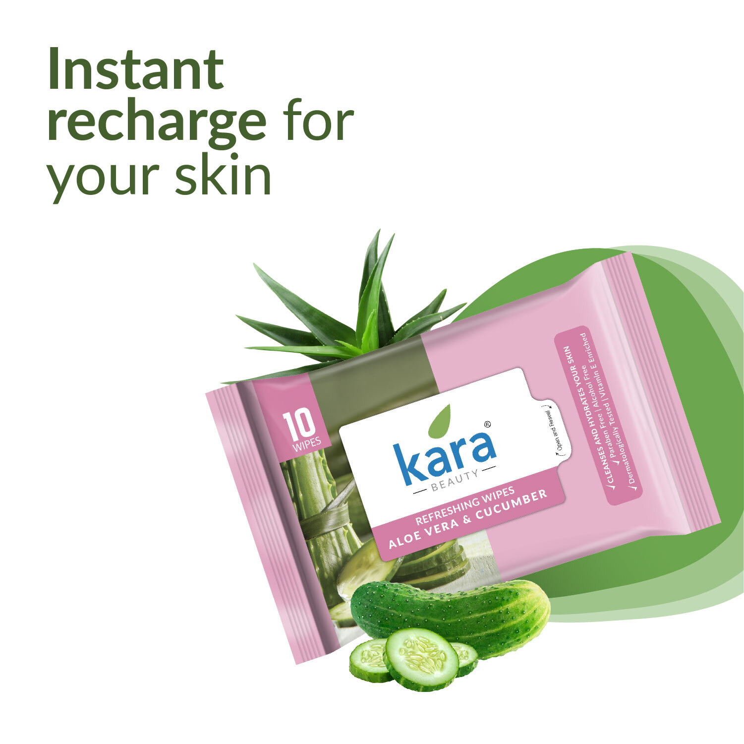 Kara Refresh Refreshing Wipes Aloe Vera & Cucumber 10 Pulls