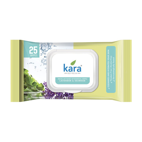 Kara Refresh Micellar Make-Up Removal Wipes Lavender & Seaweed 25 pulls