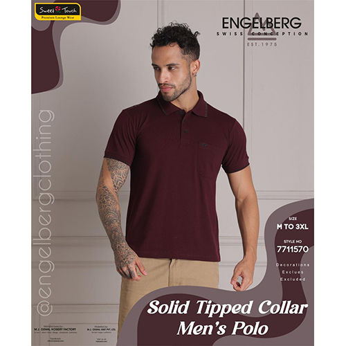 Solid Tipped Collar Mens Polo T-Shirt