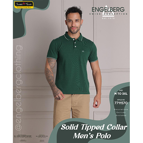 Mens Solid Tipped Polo Collar T-Shirt