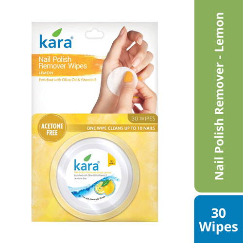 Kara Lemon Nail Polish Remover Wipes 30 Wipes (Acetone Free)