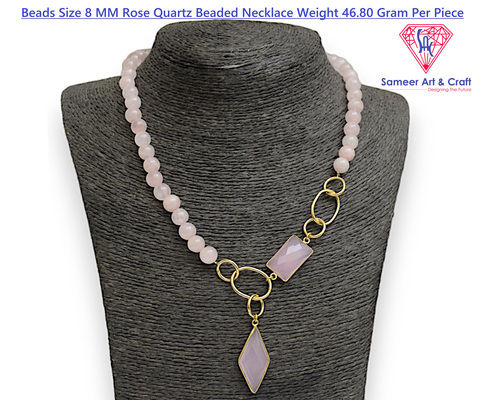 Natural Rose Quartz And Pink Chalcedony Gemstone Beaded Necklace