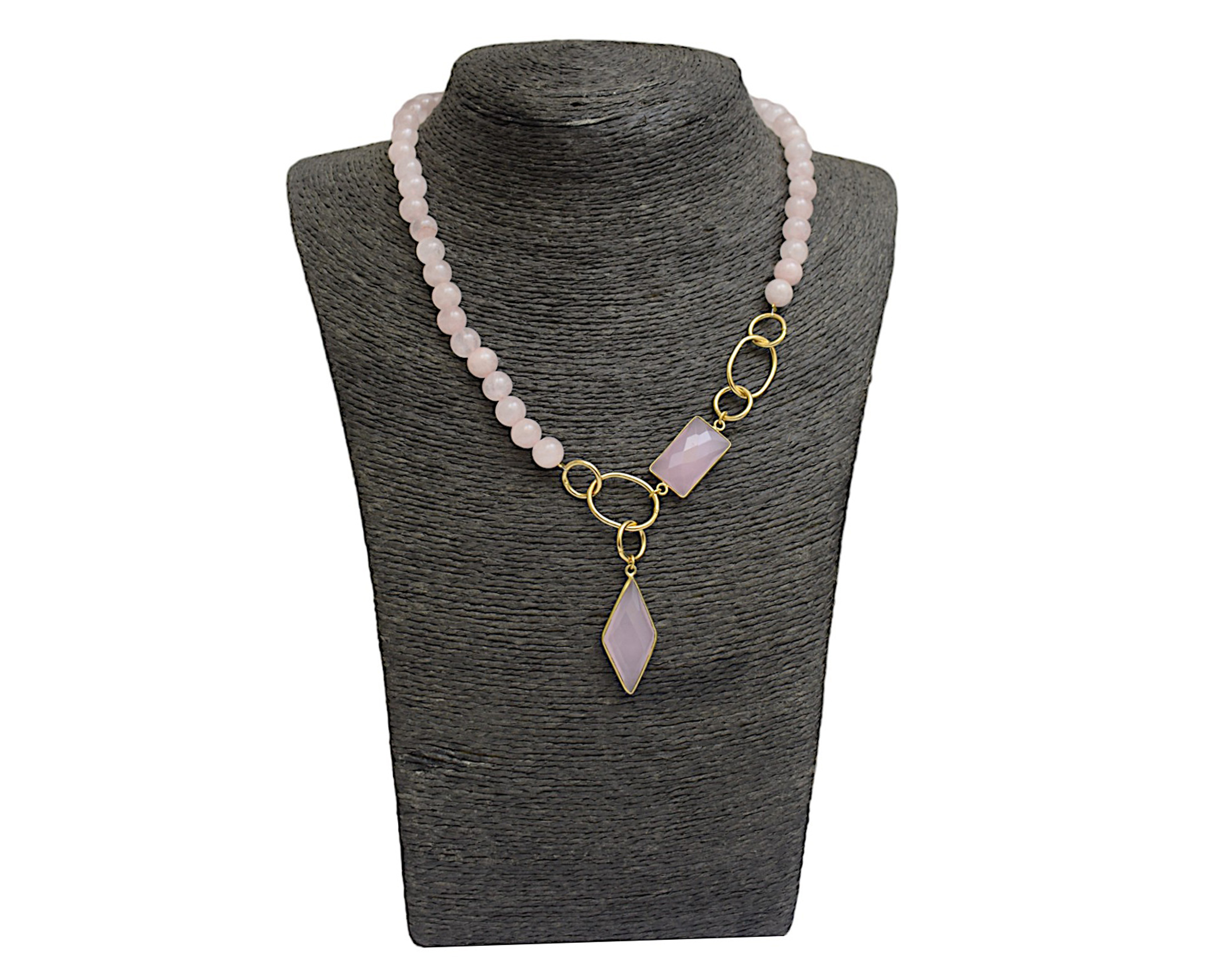 Natural Rose Quartz And Pink Chalcedony Gemstone Beaded Necklace