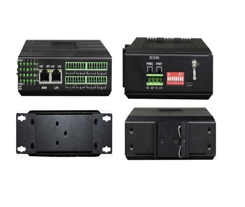 16 Port Industrial Rail Dry Contact Ethernet - Color: Black