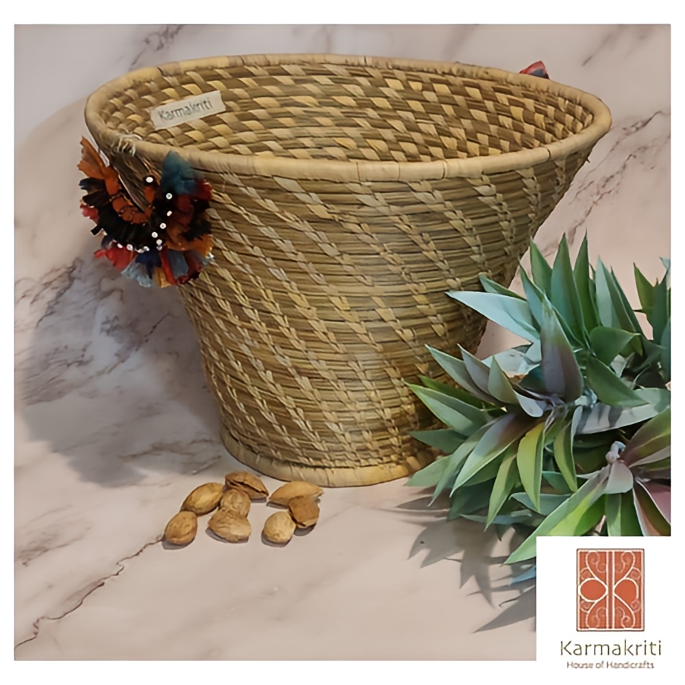Round Sabai Gift Hamper Basket | Cone Shaped Laundry Basket 8*10 Inches - Color: Brown
