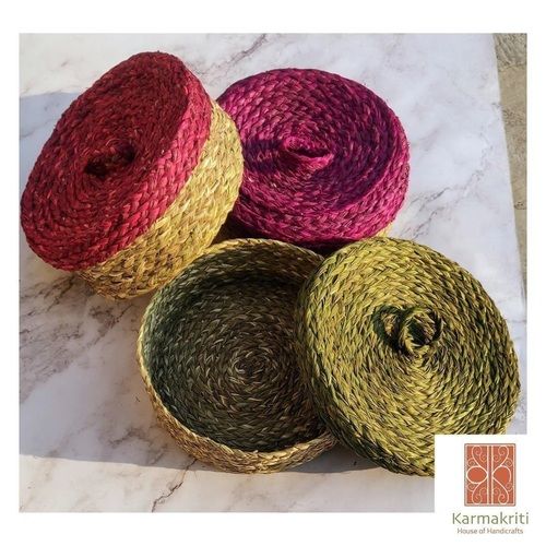 Handmade Sabai Grass Casserole | Multipurpose Sabai basket with lid 8*3 inches