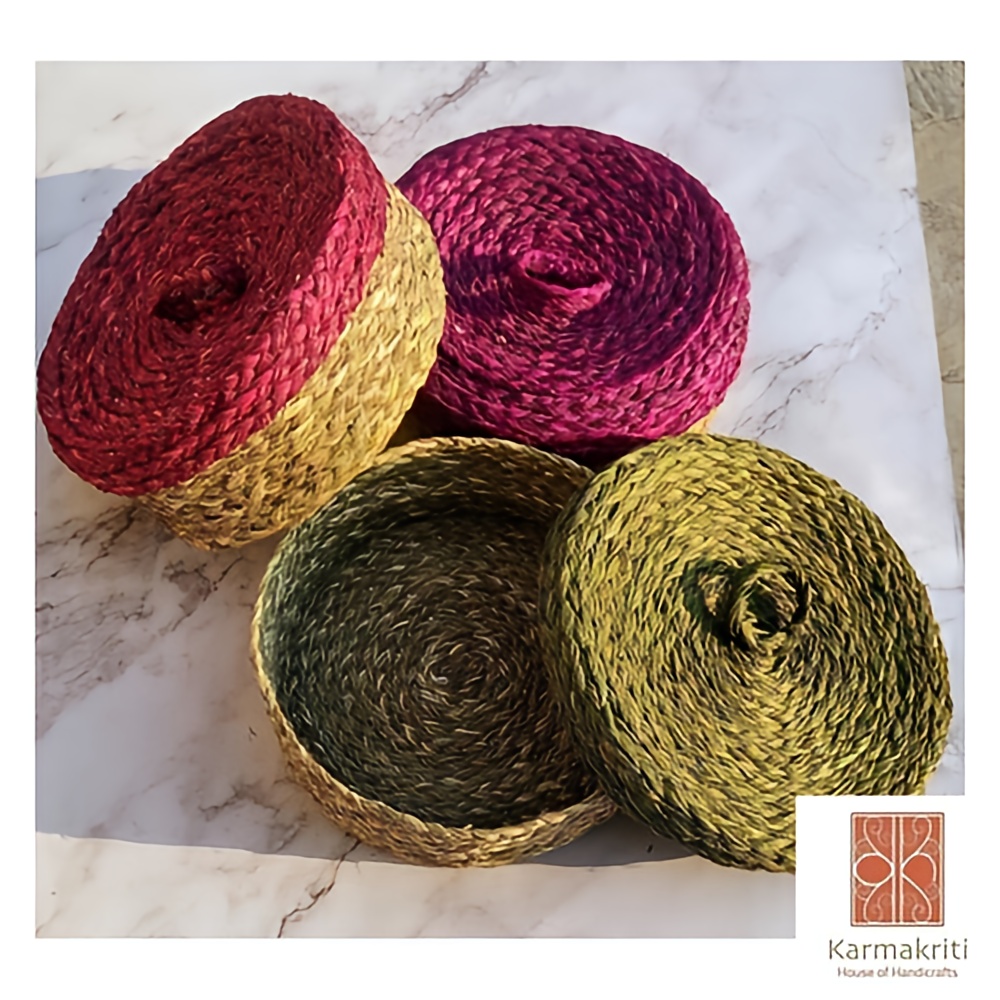 Handmade Sabai Grass Casserole | Multipurpose Sabai basket with lid 8*3 inches