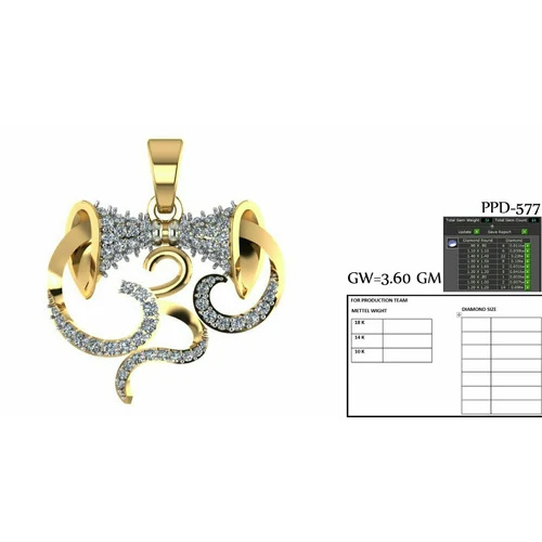Diamond Studded Gold OM Pendants