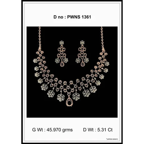 Gold Diamond Necklace Set Diamond Carat Weight: 5.31 Carat