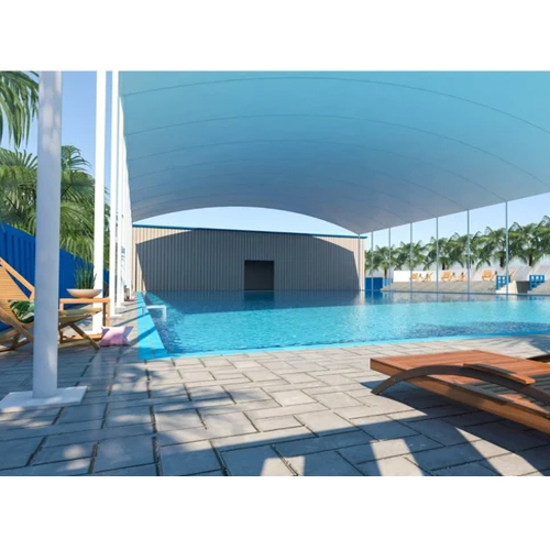 Swimming Pool Tensile Structure - Steel Frame, Customizable Dimensions, White Color | Durable Tensile Fabric Roof for Stylish Shade and Protection