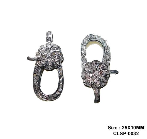 925 Starling Silver Handmade Pave Diamond Flower Clasp Lock