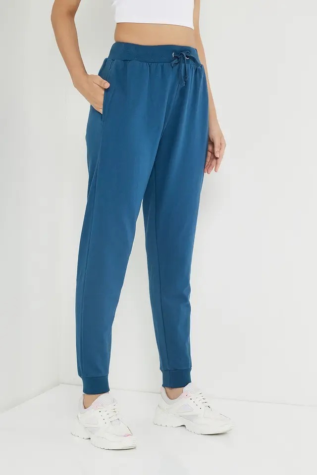 Blue Cotton Joggers for Women