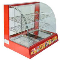 Hot Case Counter - Glass & Stainless Steel, Polished Red Finish With Spacious Display Surface
