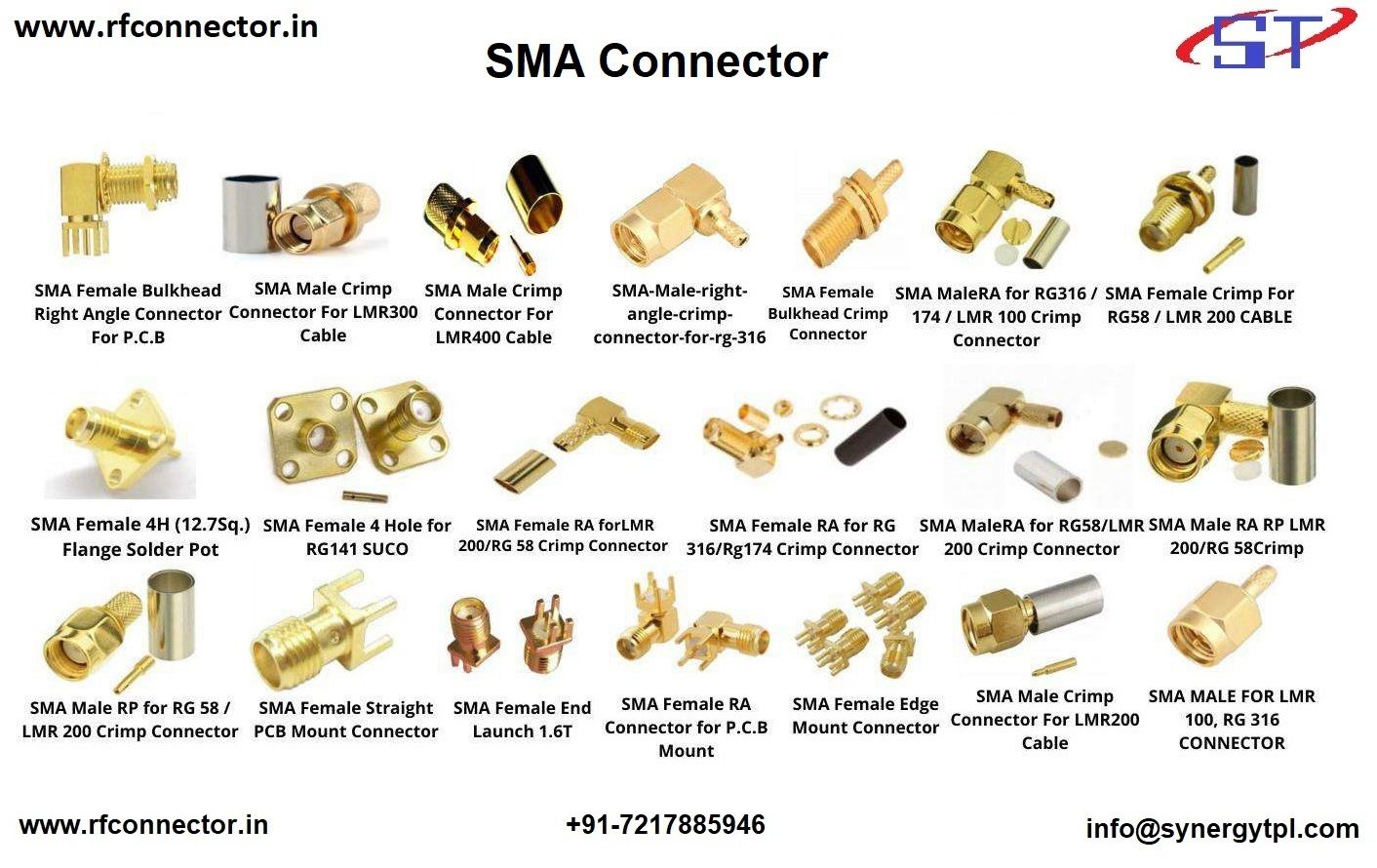 SMA male crimp connector for MLR 400 cable