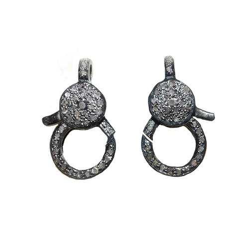 925 Starling Silver Handmade Pave Diamond Round Small Clasp Lock