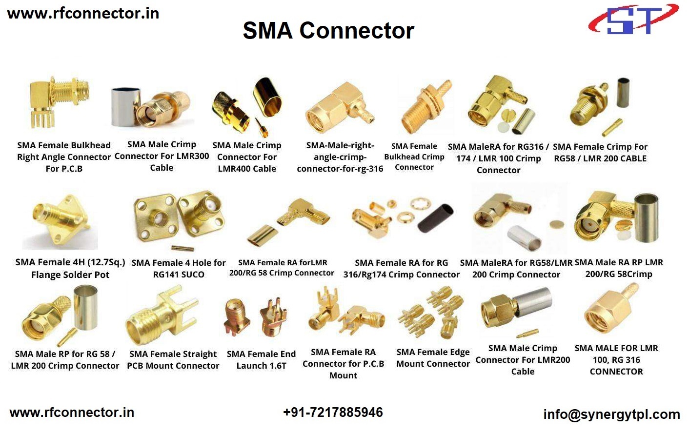 SMA Male RIGHT ANGLE FOR LMR-400 CLAMP CONNECTOR