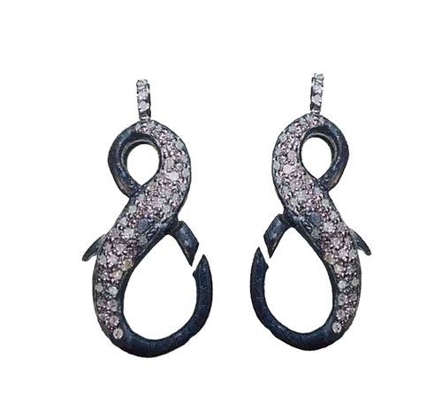 925 Starling Silver Handmade Pave Diamond Round Antique Style Clasp Lock