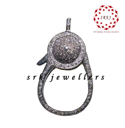 925 Starling Silver Handmade Pave Diamond Round Fancy Clasp Lock - Gender: Men