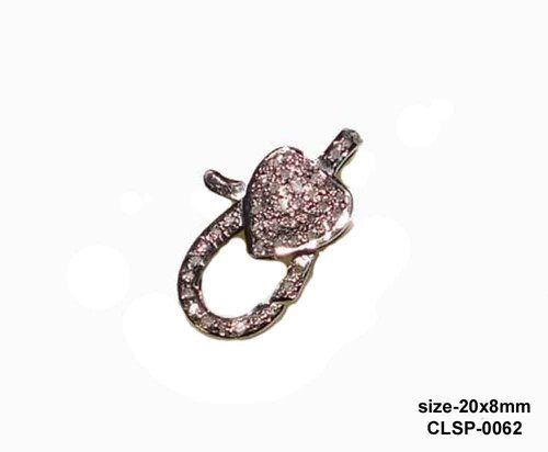 925 Starling Silver Handmade Pave Diamond Small Heart Style Clasp Lock