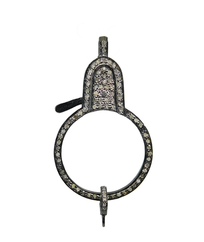 925 Starling Silver Handmade Pave Diamond Long Round Clasp Lock