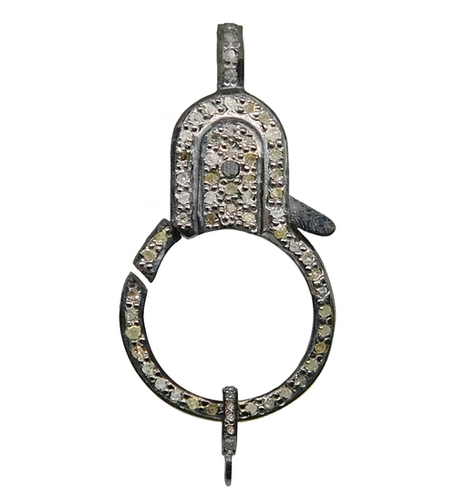 925 Starling Silver Handmade Pave Diamond Black Big Clasp Lock - Gender: Women