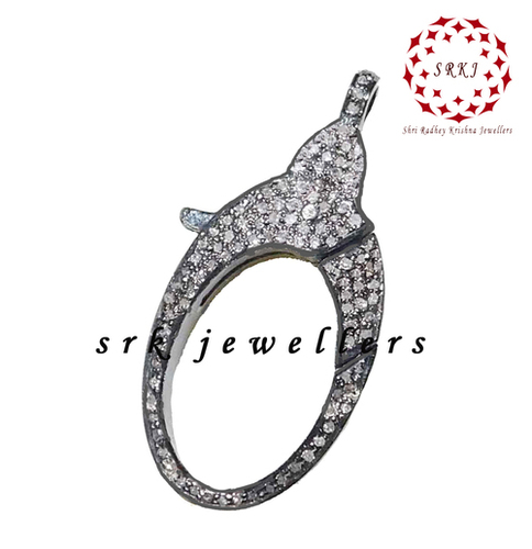 925 Starling Silver Handmade Natural Pave Diamond Clasp Lock