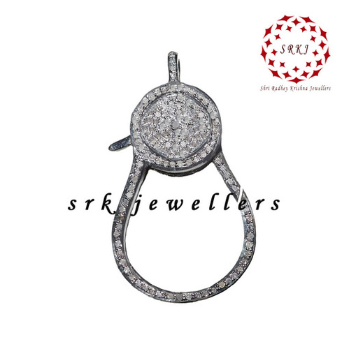 925 Starling Silver Handmade Pave Diamond Round Black Clasp Lock