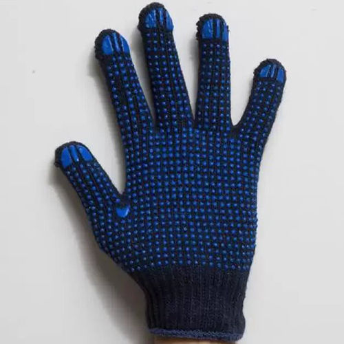 Blue Dotted Cotton Safety Hand Gloves