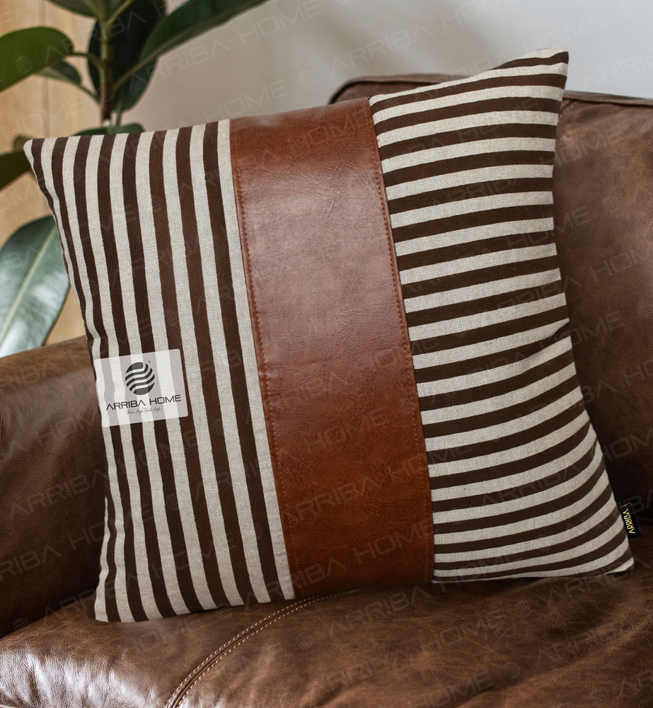 Chambray Printed Cushion Covers - 100% Cotton, 16x16 | 18x18 | 20x20 | 22x22 | 24x24 | 12x20 | 12x12 Inch, Coffee Brown | Aesthetic Patterns, Zipper Closure, Easy Care