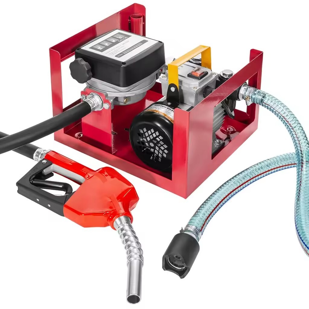 Electric Diesel Oil Fuel Transfer Pump Self Priming Display Meter with Nozzle and Hose