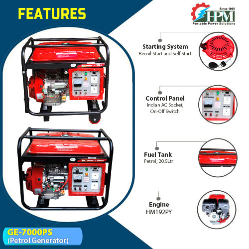 6 KVA Petrol Generator Model GE-7000PS Manual and Self Start