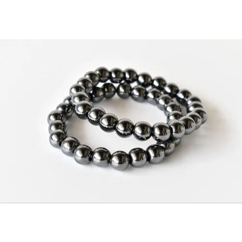 Round Hematite Crystal Beaded Gemstone Bracelet