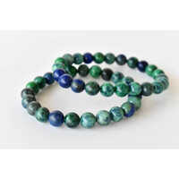 Azurite Malachite Bracelet Crystal Beaded Bracelet - Natural Gemstones, 7-7.5 Inches Length, 4mm-10mm Round Beads, 22g Weight, Plain Design, Green Color