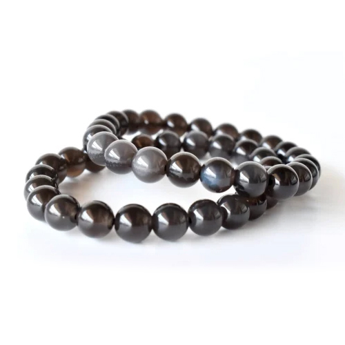 Round Black Obsidian Beaded Gemstone Bracelet