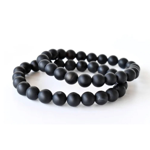 Round Matt Black Onyx Beaded Gemstone Bracelet