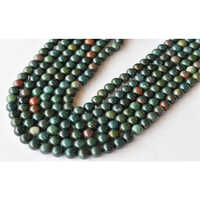 8mm Bloodstone Beads, Polished Round Stone Beads for Jewelry - 14.5 Inch Strand Length, Unique Green Color with Natural Specks