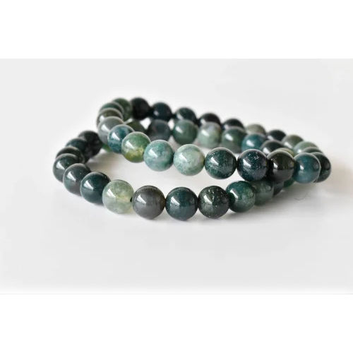 Round Moss Agate Crystal Beaded Gemstone Bracelet