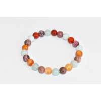 Cancer Zodiac Bracelet - Natural Gemstones: Amazonite, Moonstone, Rhodonite | 4mm-10mm Round Beads, Multicolor Design, 7-7.5 Inch Length