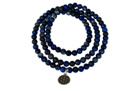 Lapis Lazuli Mala Necklace - 34 Inches , 8mm Beads With Flower Of Life Charm, Polished Blue Finish
