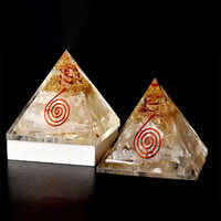 Selenite Orgone Pyramid With Clear Quartz Crystal Pencil - Handmade, 2-3 Inches, White Color | Moisture Proof, Polished Finishing, Velvet Pouch Included