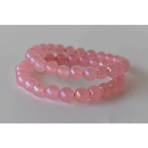 Round Aura Quartz Rose Quartz Beaded Gemstone Bracelet