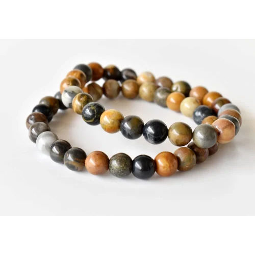 Round Petrified Wood Crystal Beaded Gemstone Bracelet