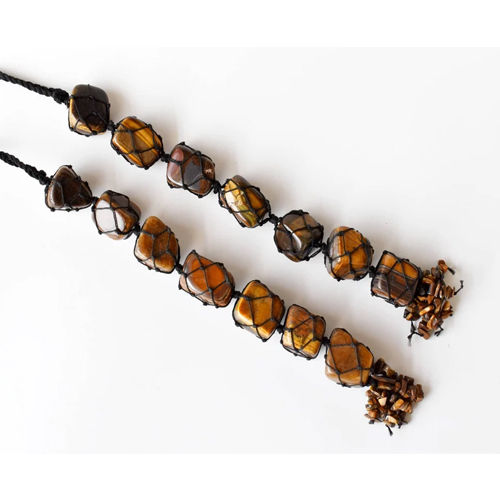 Brown Tiger Eye Tumbled Stone Car Hanger With Chips Tassel