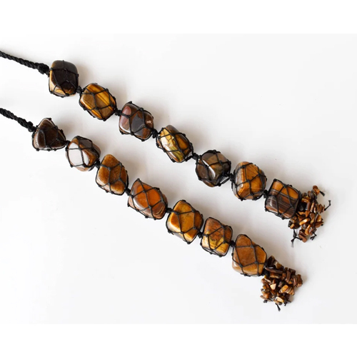 Tiger Eye Tumbled Stone Car Hanger With Chips Tassel, Healing Crystals