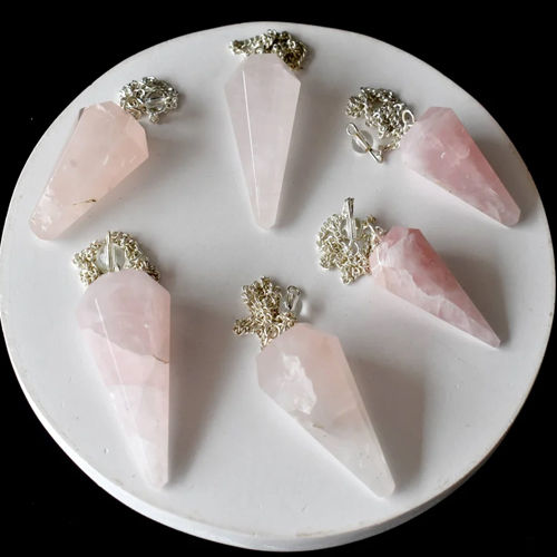 Rose Quartz Faceted Cone Pendulum, Crystal Healing Gemstone