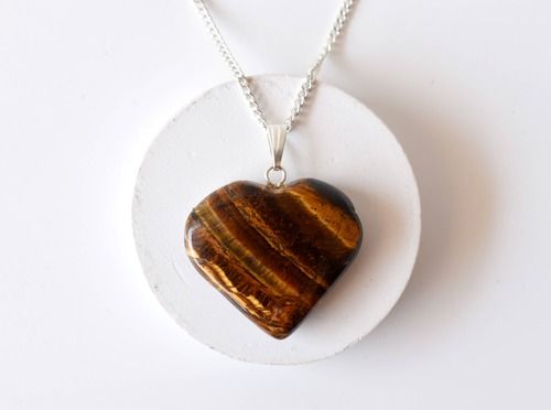 Round Tiger Eye Crystal Heart Pendant