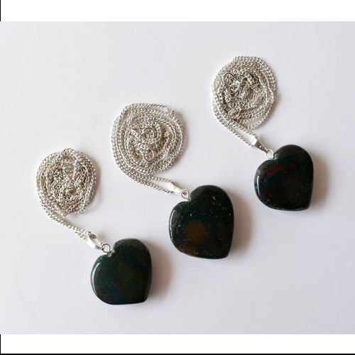 Round Bloodstone Crystal Heart Pendant