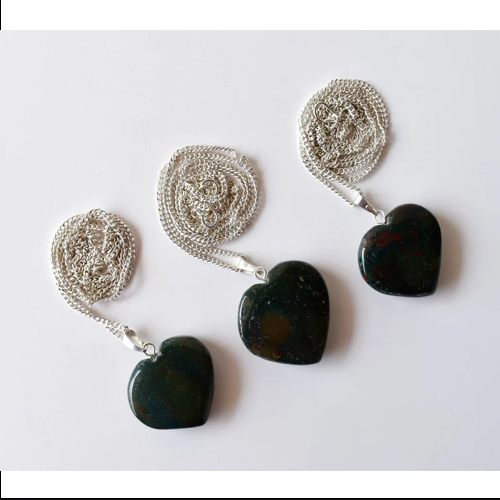 Bloodstone Crystal Heart Pendant, Genuine Heart Shaped Necklaces